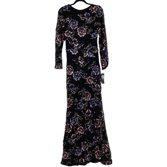 Betsy & Adam Womens 6 Black Floral Sequin Sheath Gown Dress Long Sleeve OS15-11 - Picture 6 of 10